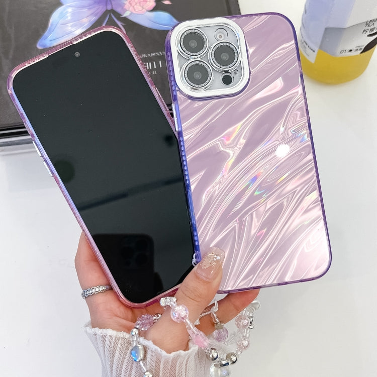 For iPhone 16 Pro Plating Glitter Texture Chain Wristband TPU Phone Case with Lens Film(Pink Water Ripples) - iPhone 16 Pro Cases by buy2fix | Online Shopping UK | buy2fix