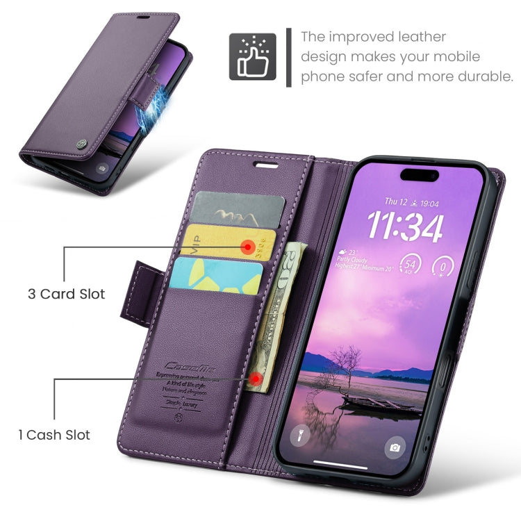 For iPhone 16 Plus CaseMe 023 Butterfly Buckle Litchi Texture RFID Anti-theft Leather Phone Case(Purple) - iPhone 16 Plus Cases by CaseMe | Online Shopping UK | buy2fix