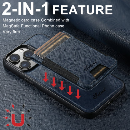 For iPhone 14 Pro Max Suteni H17 Cross Grain Leather MagSafe Detachable Wallet Phone Case(Blue) - iPhone 14 Pro Max Cases by Suteni | Online Shopping UK | buy2fix