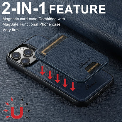 For iPhone 13 Pro Max Suteni H18 Cross Grain MagSafe Wallet Leather Phone Case(Blue) - iPhone 13 Pro Max Cases by Suteni | Online Shopping UK | buy2fix