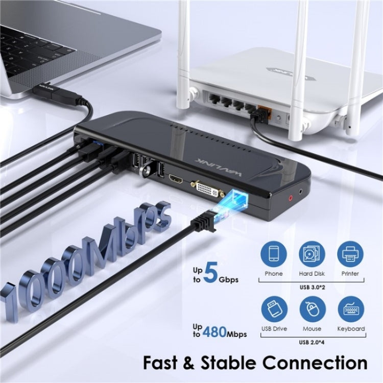 WAVLINK UG49DK4 Universal Laptop Docking Station Dual Monitor Supports DVI / HDMI / VGA(US Plug) - USB 3.0 HUB by WAVLINK | Online Shopping UK | buy2fix