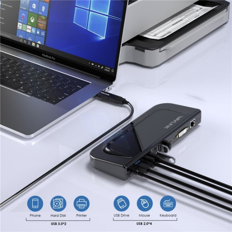 WAVLINK UG49DK4 Universal Laptop Docking Station Dual Monitor Supports DVI / HDMI / VGA(US Plug) - USB 3.0 HUB by WAVLINK | Online Shopping UK | buy2fix