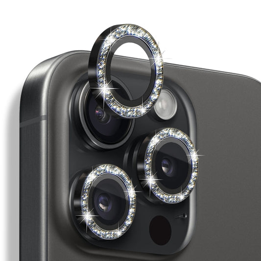 For iPhone 16 Pro / 16 Pro Max NORTHJO Glitter Camera Lens Protector Tempered Glass Metal Ring Film(Black) - iPhone 16 Pro Max Tempered Glass by NORTHJO | Online Shopping UK | buy2fix