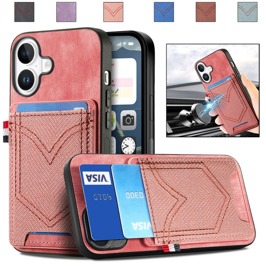 For iPhone 16 Denim Texture Leather Skin Phone Case with Card Slot(Pink) - iPhone 16 Cases by buy2fix | Online Shopping UK | buy2fix