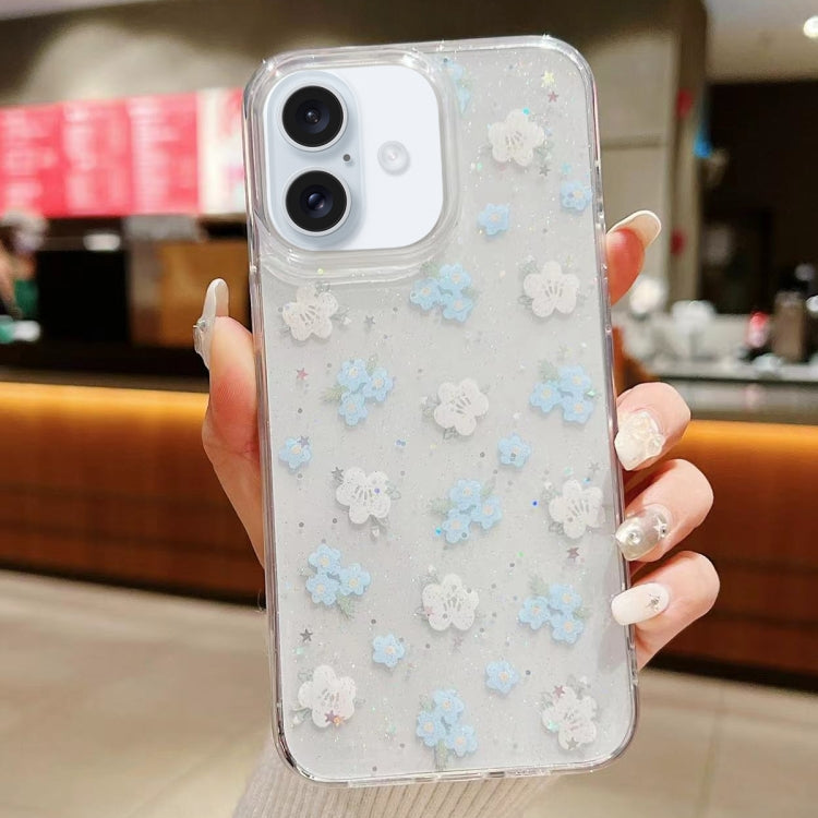 For iPhone 16 Spring Garden Epoxy TPU Phone Case(F06 Blue and White Flowers) - iPhone 16 Cases by buy2fix | Online Shopping UK | buy2fix