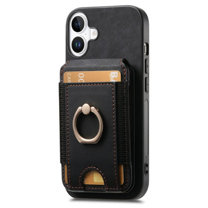 For iPhone 16 Retro Splitable Magnetic Stand Card Bag Leather Phone Case(Black) - iPhone 16 Cases by buy2fix | Online Shopping UK | buy2fix