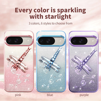 For Google Pixel 9 Pro Gradient Glitter Immortal 3D Dragonfly Holder Plated Phone Case(Pink) - Google Cases by buy2fix | Online Shopping UK | buy2fix