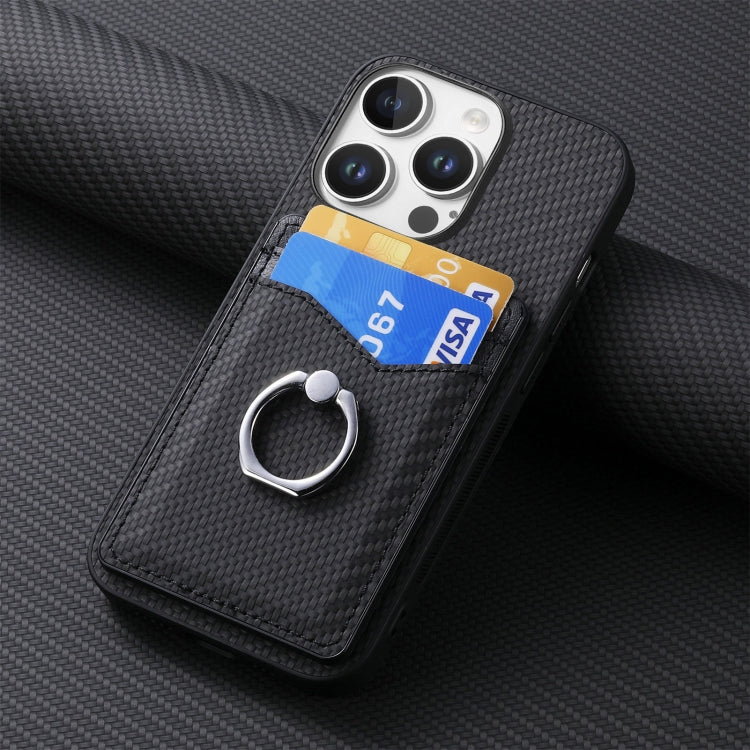 For iPhone 16 Pro Max Carbon Fiber Card Wallet Ring Phone Case(Black) - iPhone 16 Pro Max Cases by buy2fix | Online Shopping UK | buy2fix