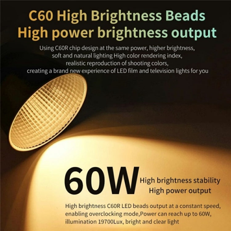 C60R 60W RGB Stage Lamp Professional Video Photography COB Fill Light With 8 Batteries, Plug:UK Plug - Selfie Light by buy2fix | Online Shopping UK | buy2fix