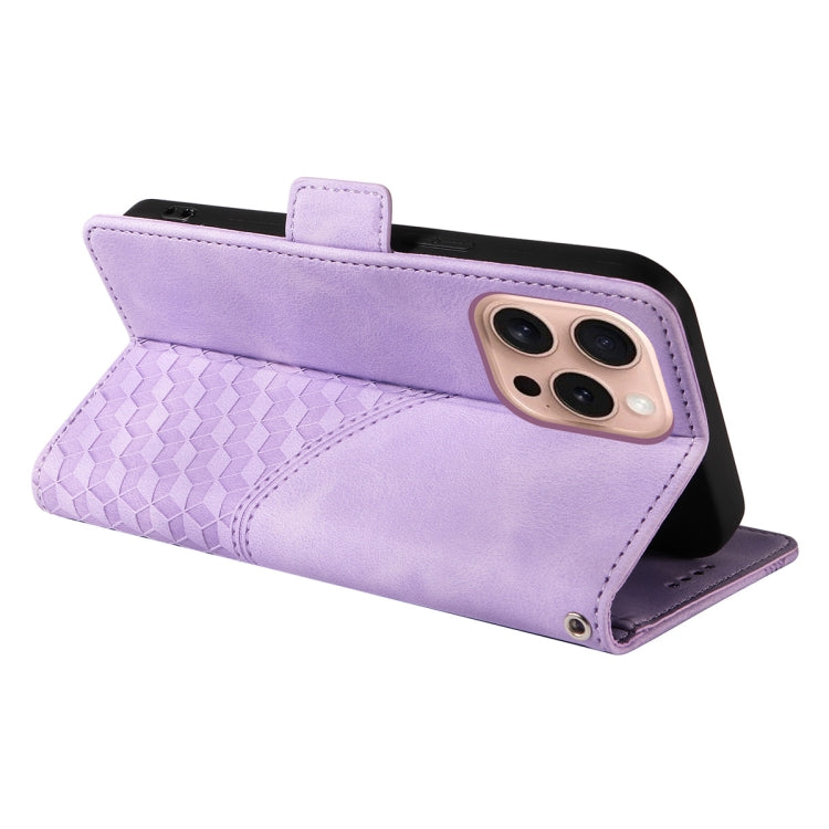 For iPhone 16 Pro ENKAY Embossed Rhombus Starry Leather Phone Case with Screen Film(Purple) - iPhone 16 Pro Cases by ENKAY | Online Shopping UK | buy2fix