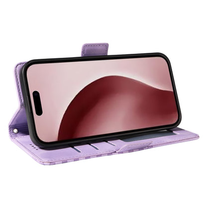 For iPhone 16 Pro ENKAY Embossed Rhombus Starry Leather Phone Case with Screen Film(Purple) - iPhone 16 Pro Cases by ENKAY | Online Shopping UK | buy2fix