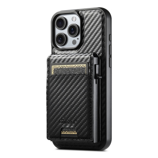 For iPhone 13 Pro Max Suteni H19 Carbon Fiber Grain 2-in-1 MagSafe Removable Card Box Back Phone Case(Black) - iPhone 13 Pro Max Cases by Suteni | Online Shopping UK | buy2fix