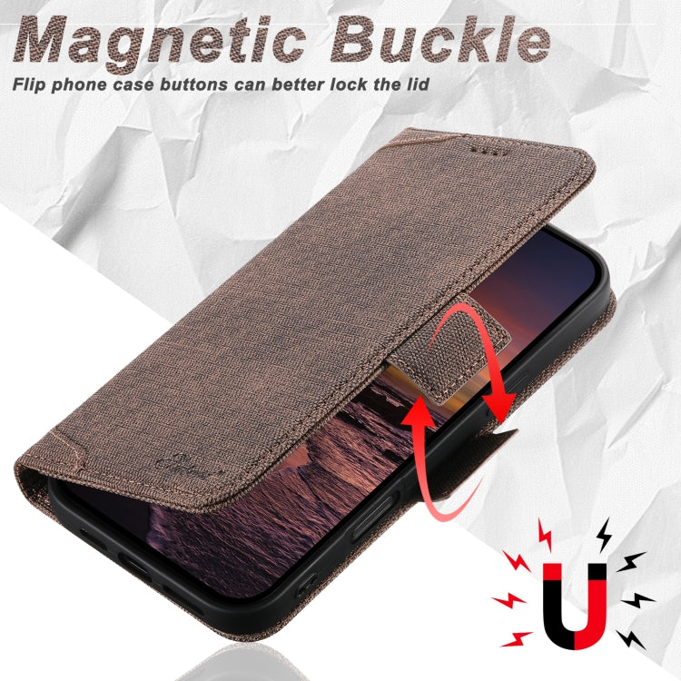 For iPhone 16 Pro Max Suteni J07 Multi-functional Horizontal MagSafe Denim Leather Phone Case(Brown) - iPhone 16 Pro Max Cases by Suteni | Online Shopping UK | buy2fix