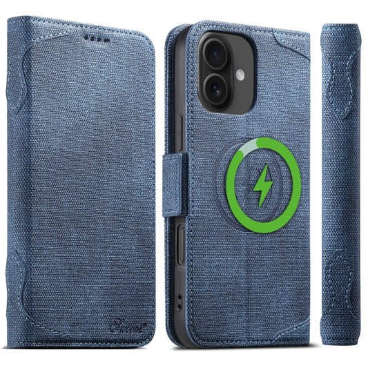 For iPhone 16 Suteni J07 Multi-functional Horizontal MagSafe Denim Leather Phone Case(Blue) - iPhone 16 Cases by Suteni | Online Shopping UK | buy2fix