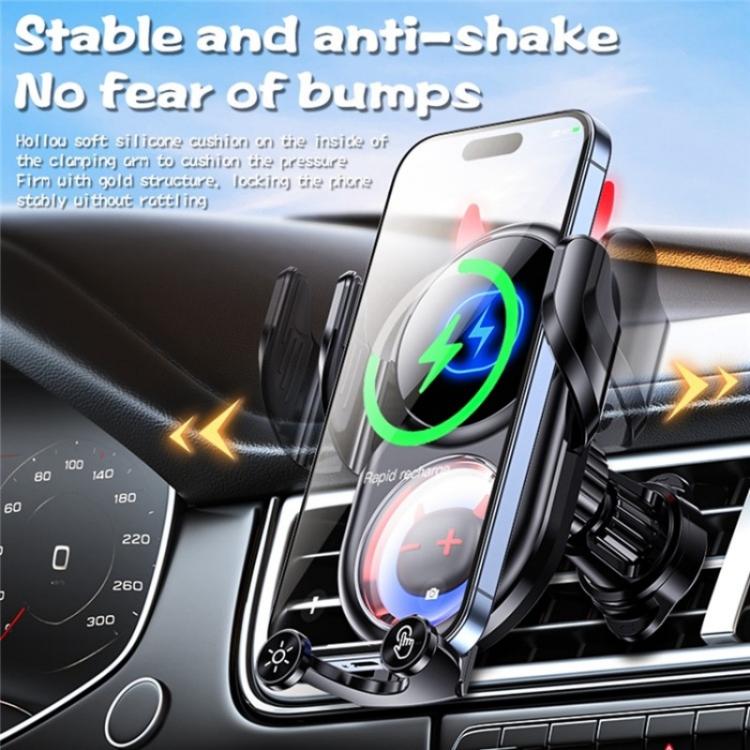 D1 Devil Design Air Vent Mount Phone Holder Stand 15W Car Wireless Charger(Black) - Car Charger by buy2fix | Online Shopping UK | buy2fix