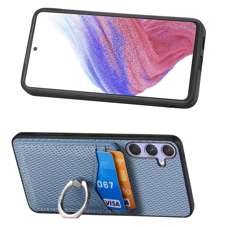 For Samsung Galaxy S25 5G Carbon Fiber Card Wallet Ring Phone Case(Blue) - Galaxy S25 5G Cases by buy2fix | Online Shopping UK | buy2fix