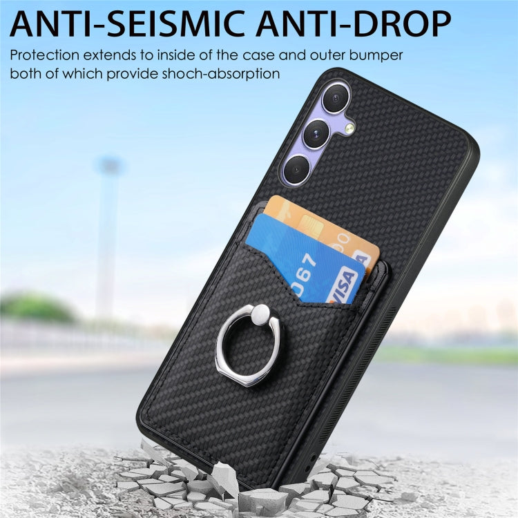 For Samsung Galaxy S25 5G Carbon Fiber Card Wallet Ring Phone Case(Blue) - Galaxy S25 5G Cases by buy2fix | Online Shopping UK | buy2fix