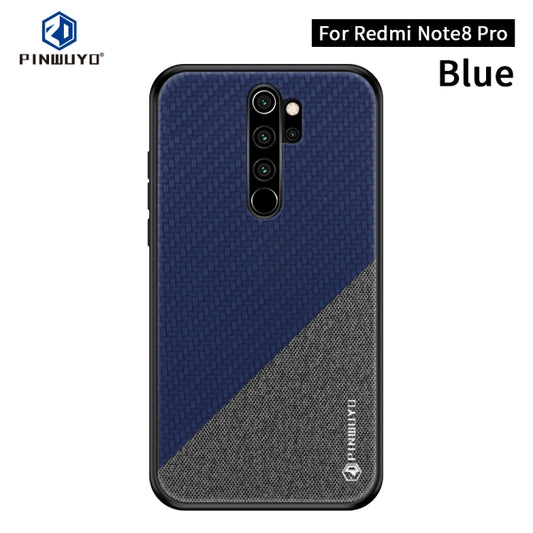 For Xiaomi RedMi Note 8 Pro PINWUYO Rong Series  Shockproof PC + TPU+ Chemical Fiber Cloth Protective Cover(Blue) - Xiaomi Cases by buy2fix | Online Shopping UK | buy2fix