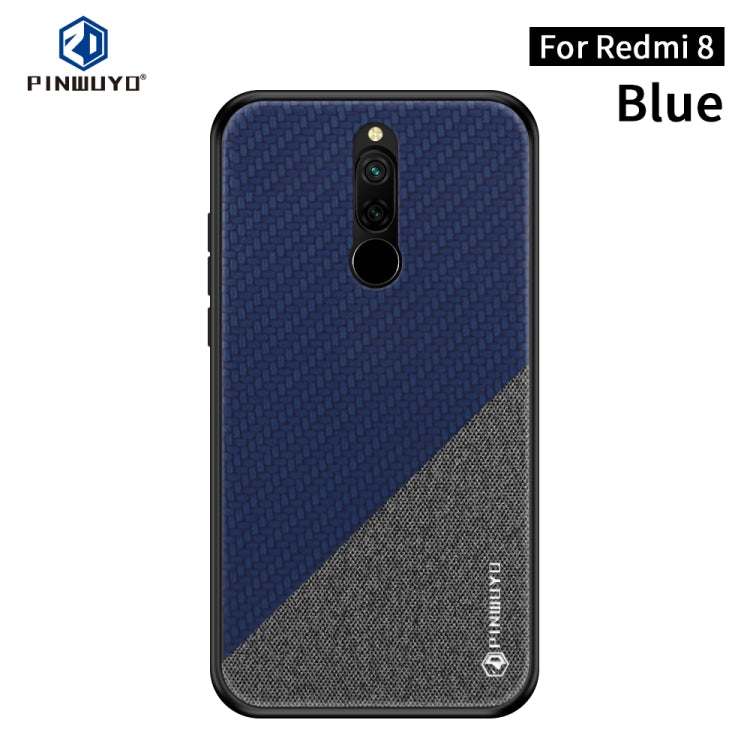 For Xiaomi RedMi 8 PINWUYO Rong Series  Shockproof PC + TPU+ Chemical Fiber Cloth Protective Cover(Blue) - Xiaomi Cases by PINWUYO | Online Shopping UK | buy2fix