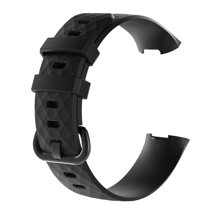 Diamond Pattern Silicone Watch Band for Fitbit Charge 4 Large Size:210*18mm(Black) - Watch Bands by buy2fix | Online Shopping UK | buy2fix
