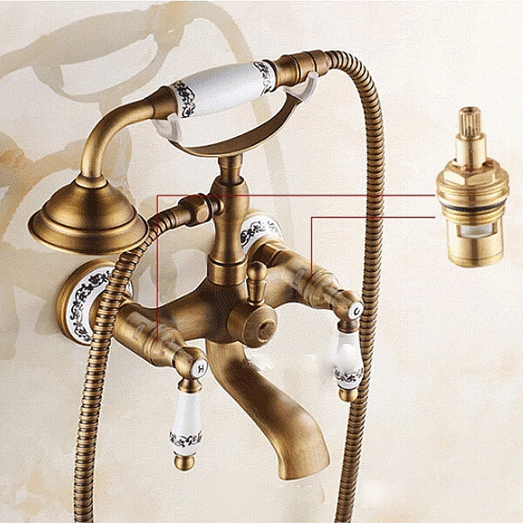 Antique Brass Wall Mounted Bathroom Tub Faucet Dual Ceramics Handles Telephone Style Hand Shower, Specification:Blue and White Telephone Shower - Shower Head by buy2fix | Online Shopping UK | buy2fix