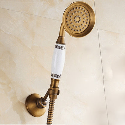 Antique Brass Wall Mounted Bathroom Tub Faucet Dual Ceramics Handles Telephone Style Hand Shower, Specification:Blue and White Telephone Shower - Shower Head by buy2fix | Online Shopping UK | buy2fix