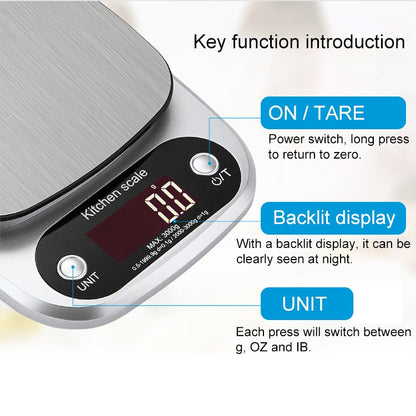 BOH-C305 Kitchen Stainless Steel LCD  Electronic Scale, Specification: 3kg/0.1g - Jewelry Scales by buy2fix | Online Shopping UK | buy2fix