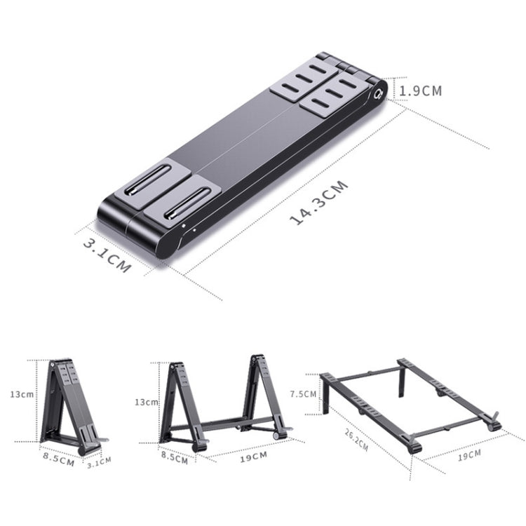 Oatsbasf 03040 Metal Mini Notebook Stand Aluminum Alloy Computer Cooling Folding Bracket(Silver) - Laptop Stand by Oatsbasf | Online Shopping UK | buy2fix