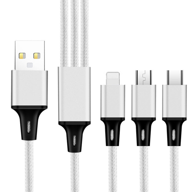 2 PCS ZZ034 USB To 8 Pin + USB-C / Type-C + Micro USB 3 In 1 Fast Charging Cable, Style: Mini-Silver - Multifunction Cable by buy2fix | Online Shopping UK | buy2fix