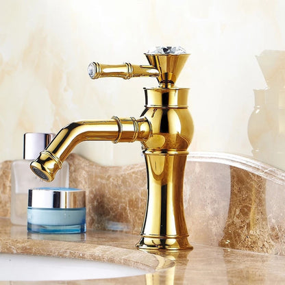 All Bronze Bathroom Basin Hot And Cold Water Faucet, Style: Gold Short Model+Water Inlet Pipe - Faucets & Accessories by buy2fix | Online Shopping UK | buy2fix