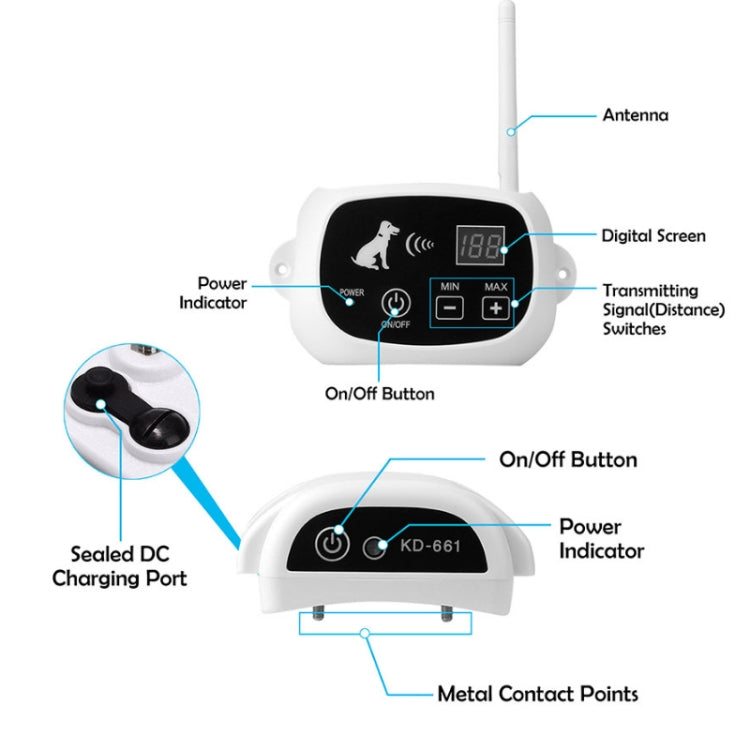 KD-661 500m Wireless Electric Dog Pet Fence Shock Collar,Spec: For Two Dog(UK Plug) - Training Aids by buy2fix | Online Shopping UK | buy2fix