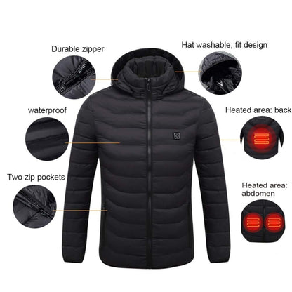 9 Zone Double Control Black USB Winter Electric Heated Jacket Warm Thermal Jacket, Size: XXXL - Down Jackets by buy2fix | Online Shopping UK | buy2fix