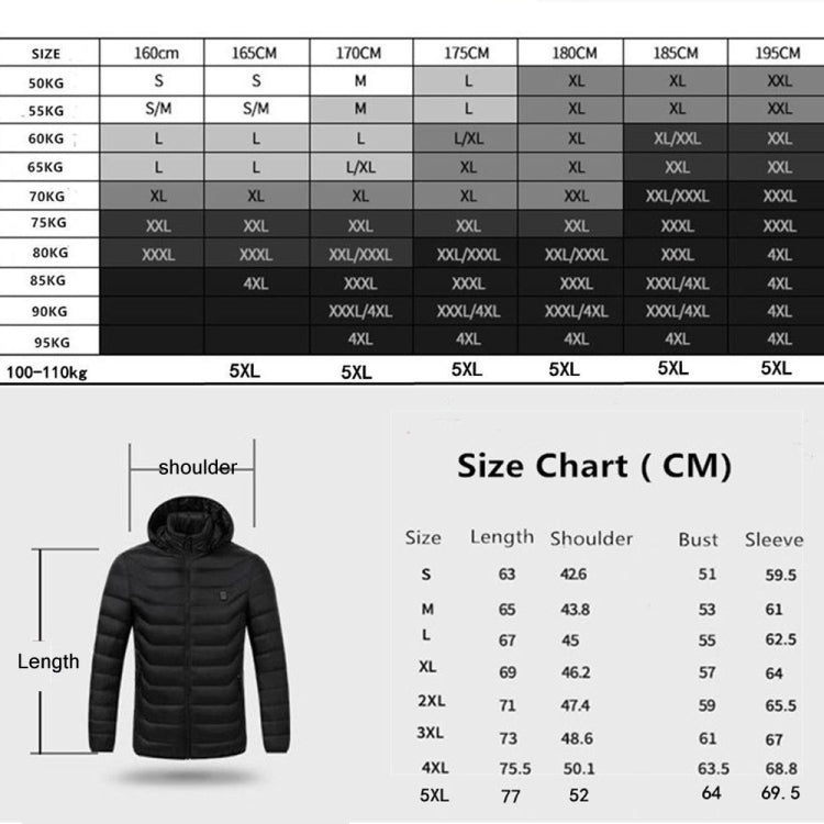 9 Zone Double Control Black USB Winter Electric Heated Jacket Warm Thermal Jacket, Size: XXL - Down Jackets by buy2fix | Online Shopping UK | buy2fix