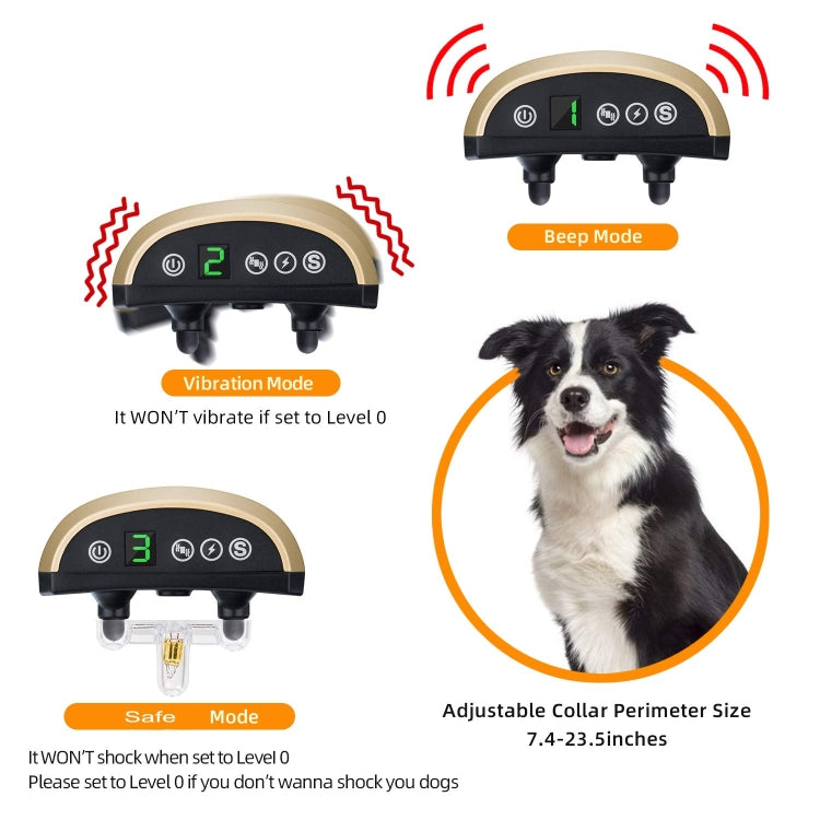 USB Rechargeable Waterproof Dog Bark Collar With Vibration And Beep(Gold) - Training Aids by buy2fix | Online Shopping UK | buy2fix