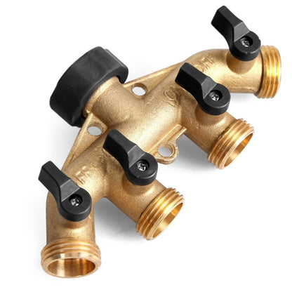 Garden Watering Agricultural Irrigation Family Car Wash Faucet Copper 4-way Ball Valve Water Divider(American Thread) - Watering & Irrigation by buy2fix | Online Shopping UK | buy2fix