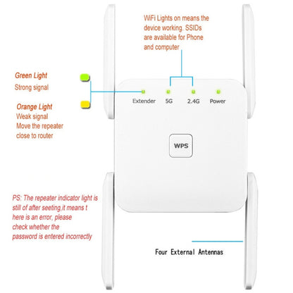 1200Mbps 2.4G / 5G WiFi Extender Booster Repeater Supports Ethernet Port Black UK Plug - Broadband Amplifiers by buy2fix | Online Shopping UK | buy2fix
