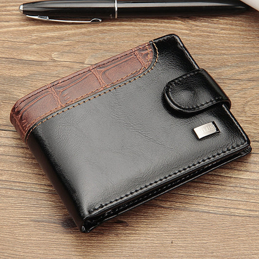 Baellerry M1078 Splicing Leather Casual Men Wallet With Buckle Multi-Card Slot Coin Purse(Black) - Wallets by Baellerry | Online Shopping UK | buy2fix