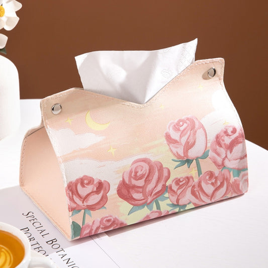 Oil Printed Leather Tissue Box Living Room Decorative Tissue Storage Bag, Color: Pink Rose - Storage Boxes by buy2fix | Online Shopping UK | buy2fix