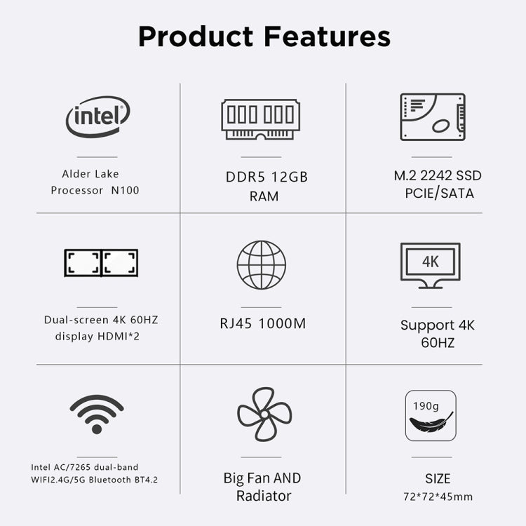 N100/DDR5 12th AlderLake-N100 Dual 4K60Hz Office And Home Mini PC, Spec: 12G+1TB /UK Plug - Windows Mini PCs by buy2fix | Online Shopping UK | buy2fix