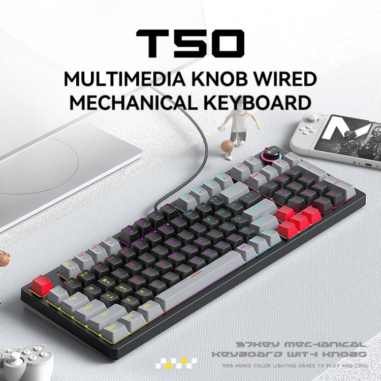 T-WOLF T50 97-keys RGB Luminous Color-Matching Game Mechanical Keyboard with Knob, Color: Black B - Wired Keyboard by T-WOLF | Online Shopping UK | buy2fix