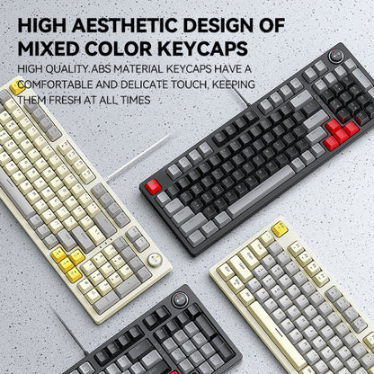 T-WOLF T50 97-keys RGB Luminous Color-Matching Game Mechanical Keyboard with Knob, Color: White A - Wired Keyboard by T-WOLF | Online Shopping UK | buy2fix