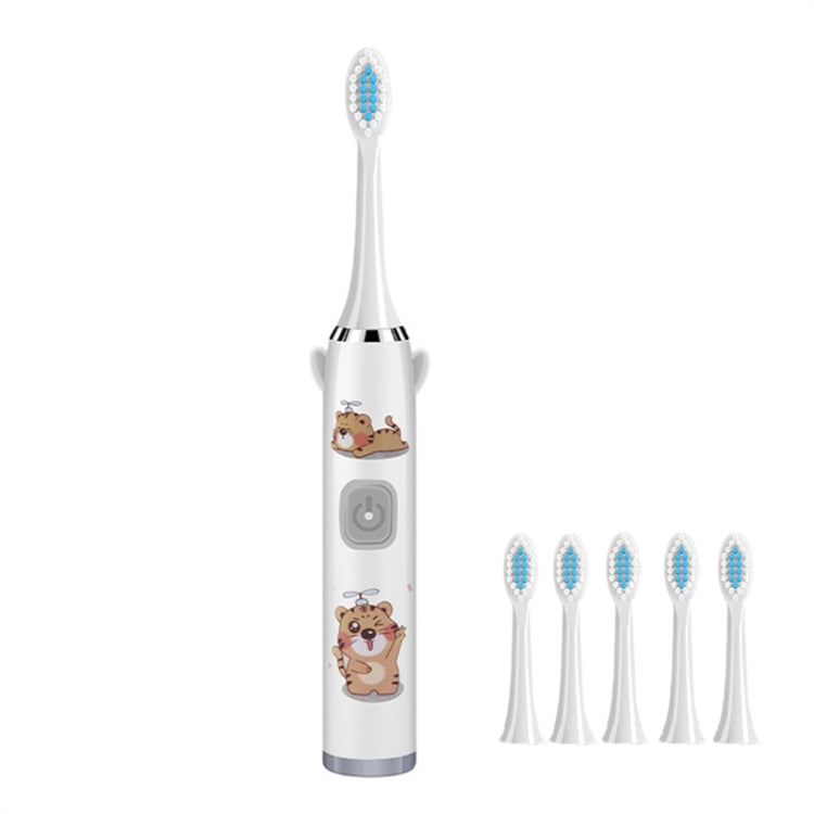 USB Charging Fully Automatic Ultrasonic Cartoon Children Electric Toothbrush, Color: White with 6 Heads - Toothbrushes by buy2fix | Online Shopping UK | buy2fix