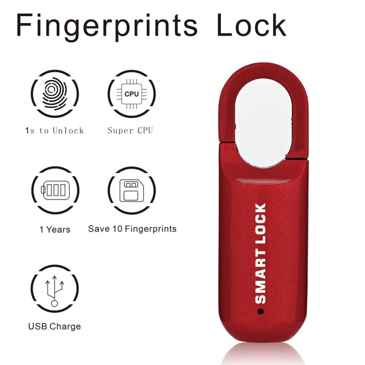 Smart USB Charging Bag Fingerprint Padlock Furniture Backpack Lock(Red) - Padlocks by buy2fix | Online Shopping UK | buy2fix