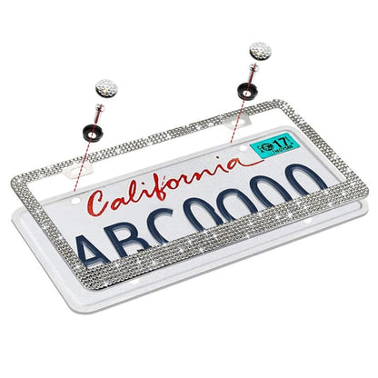 US Standard Stainless Steel License Plate Modified Frame With Diamonds, Color: Round Hole White Diamond - License Plate Covers & Frames by buy2fix | Online Shopping UK | buy2fix