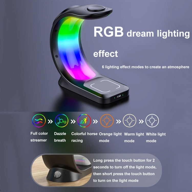 T17 3-in-1 RGB Atmosphere Light MagSafe Phone Watch Earphone Wireless Charger, Color: Black with  AU Plug - Wireless Charger by buy2fix | Online Shopping UK | buy2fix