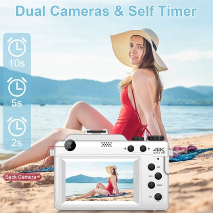 3-Inch Display Digital Camera Dual Front And Rear Cameras 48MP, 18x Digital Zoom 4K HD Camcorder(White) - Video Cameras by buy2fix | Online Shopping UK | buy2fix