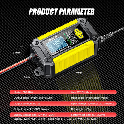 FOXSUR Cars Motorcycles 12V Lithium Cattery Charger With Battery Detection(EU Plug) - Battery Charger by FOXSUR | Online Shopping UK | buy2fix