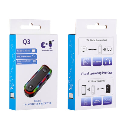 Q3 2-in-1 RGB Light Bluetooth Audio Receiver Launcher Car Audio Adapter - Bluetooth Adapters by buy2fix | Online Shopping UK | buy2fix