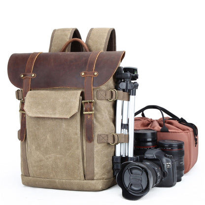 Vintage Camera Bag Waterproof  Canvas Backpack with Laptop Compartment Tripod Holder(Dark Gray) - Backpack by buy2fix | Online Shopping UK | buy2fix