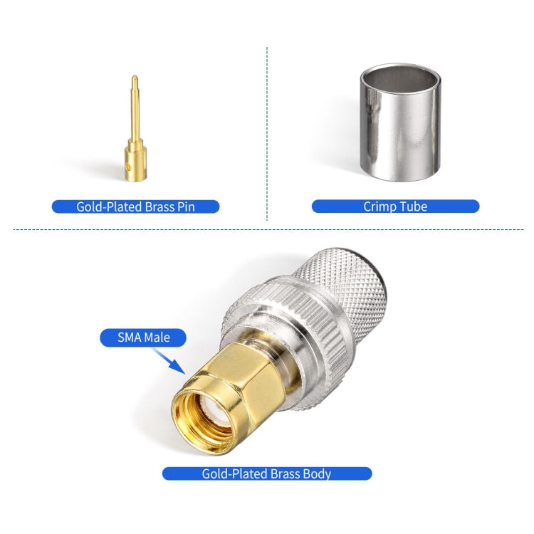 10pcs /Pack SMA Male Crimp Connector Kit For LMR-400 / RG8 / RG213 / Belden-9913 SMA Extension Cable - Connectors by buy2fix | Online Shopping UK | buy2fix